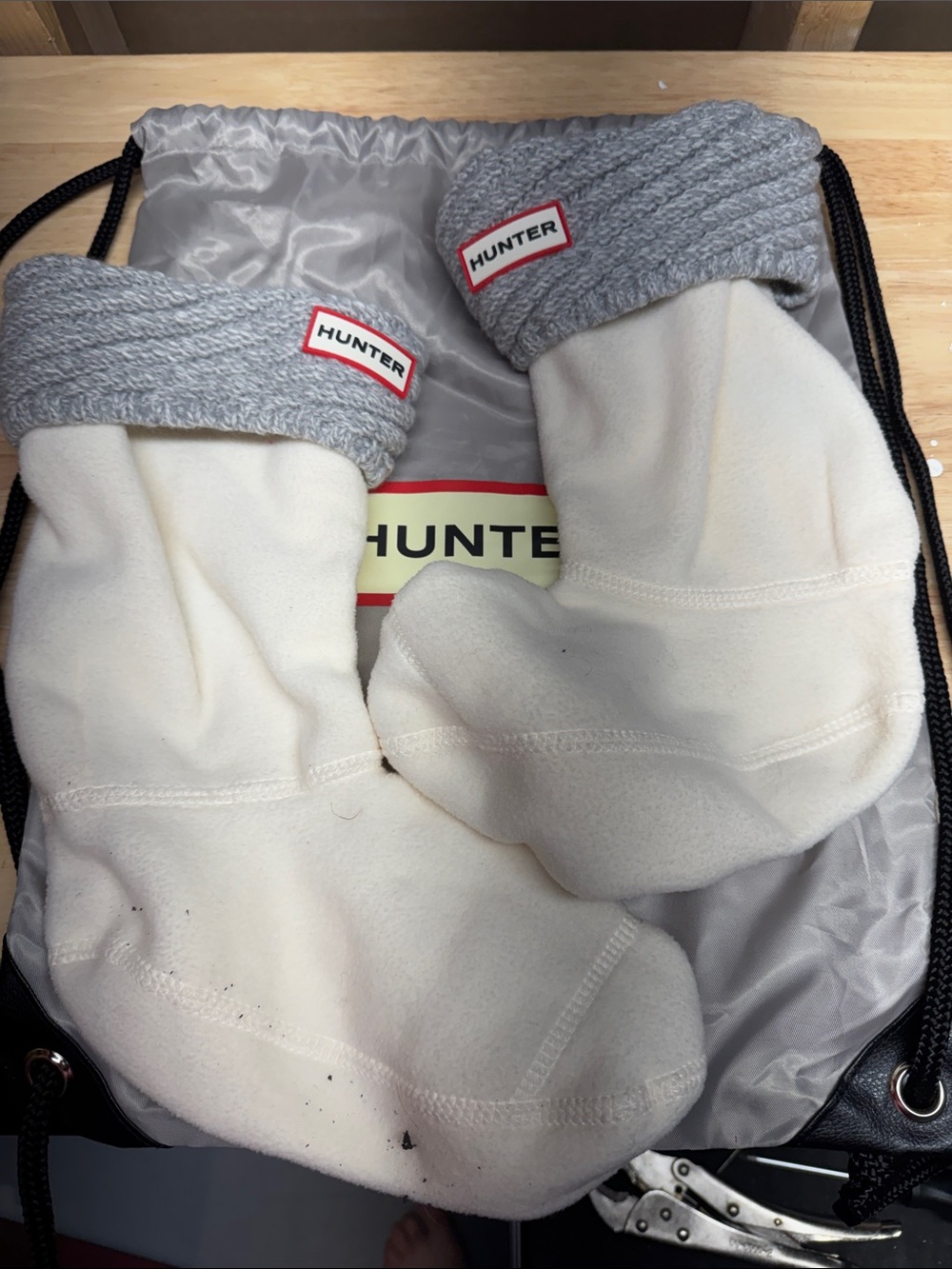 Hunter Cream Socks with Gray Cuff and Logo